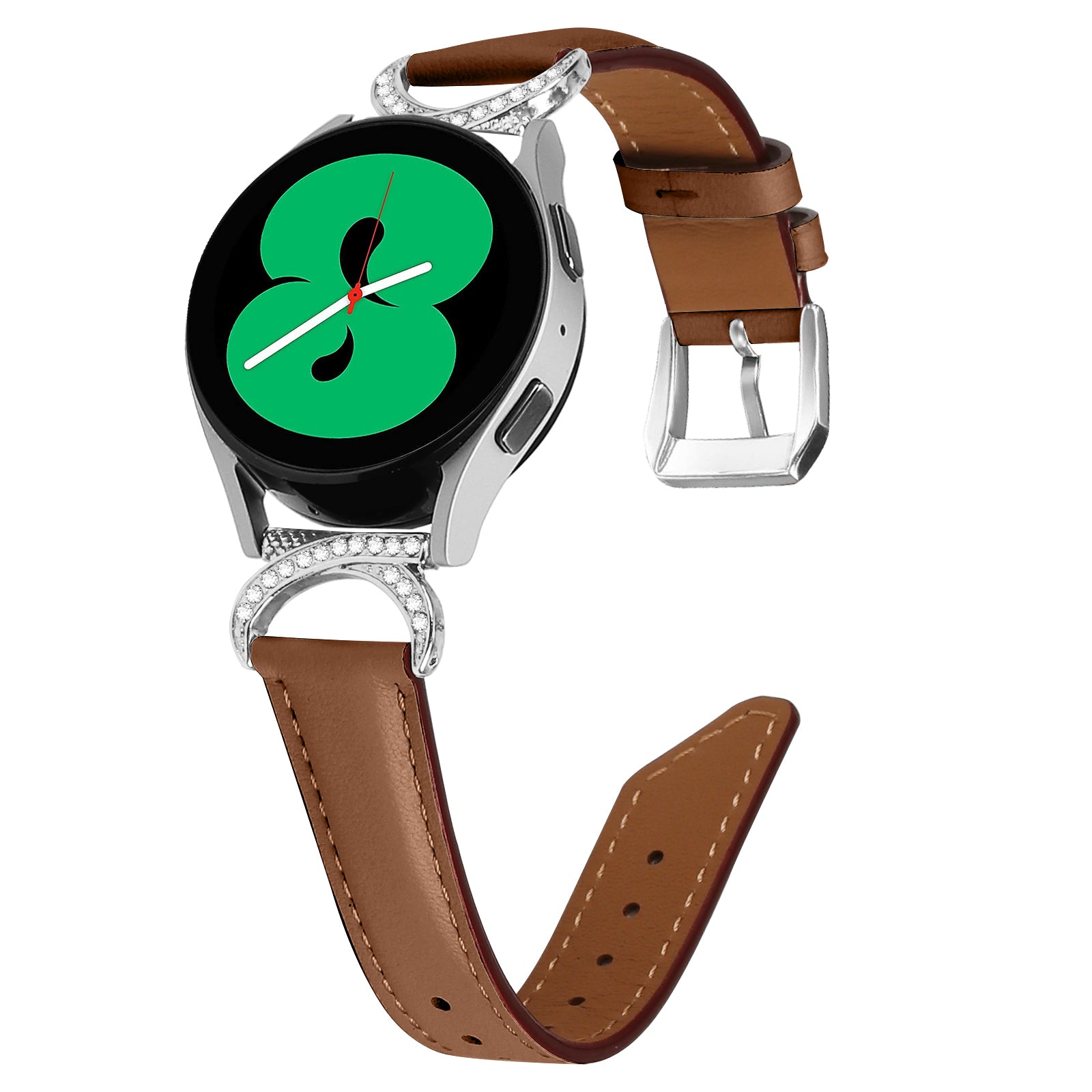 For Samsung Galaxy Watch 3 41mm Watch 5 40mm 44mm Replacement Strap 20mm Rhinestone D-shape Connector Split Leather Band with Silver Buckle For Samsung Galaxy Watch 3 41mm Watch 5 40mm 44mm Replacement Strap 20mm Rhinestone D-shape Connector Split Leather Band with Silver Buckle